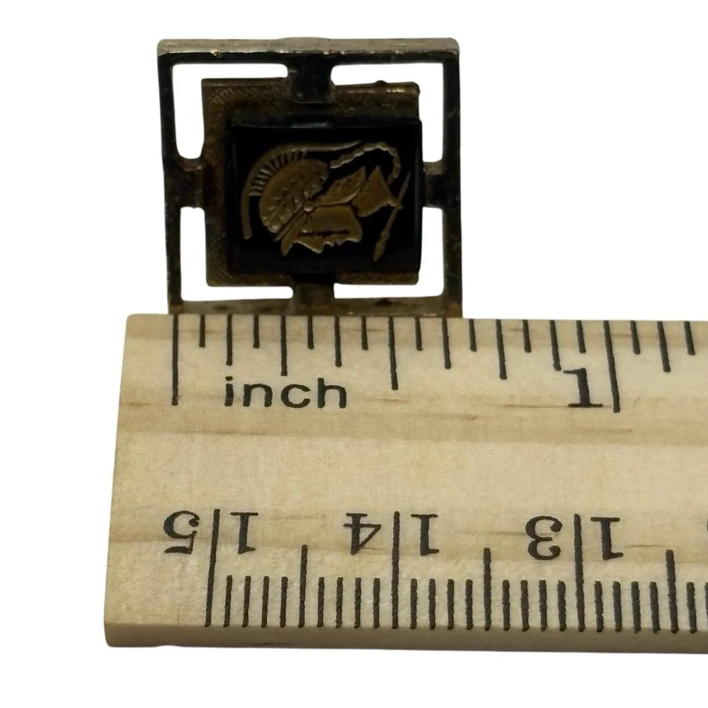 Vintage Cufflinks Roman Trojan Greek‎ Soldier Gold Tone Black Center Open Frame
